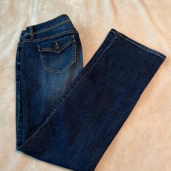 Simply Vera Vera Wang Boot Cut Jeans Size 8 Dark Wash Button Pockets - Picture 1 of 9